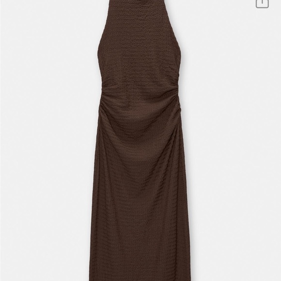 Pull & Bear Textured Halter Midi Dress Brown - Picture 2 of 7